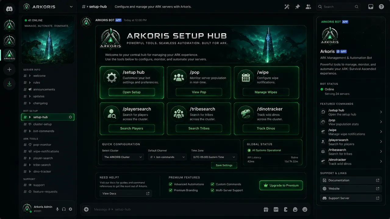 Arkoris Setup Hub — point-and-click module configuration